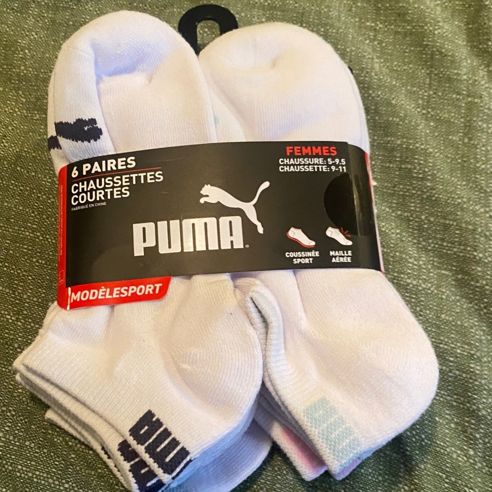 Puma Women's White Low Cut Athletic Socks - 6 Pack - Picture 4 of 6